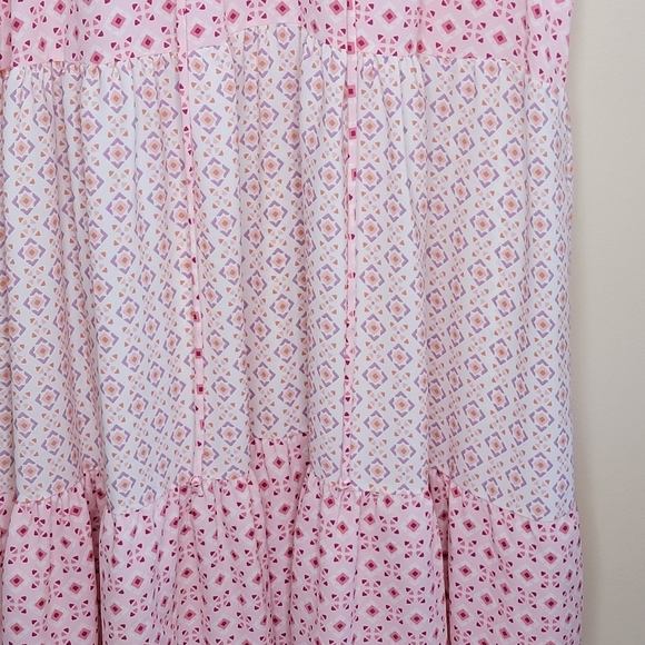 Ces Femme | Pink Geometric Diamond Mixed Print Tiered Dress - Picture 3 of 6